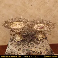ست پذیرایی میوه خوری برنز و شیرینی خوری برنز آفتابگردان رنگ کرم کد 5704