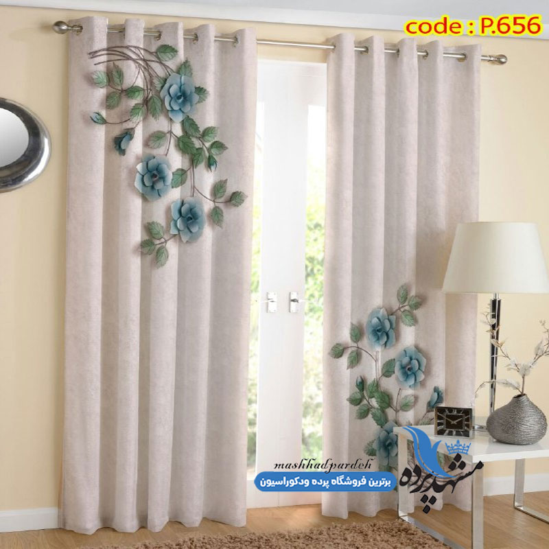 پرده پانچ گلدار طرح سه بعدی کد p-656