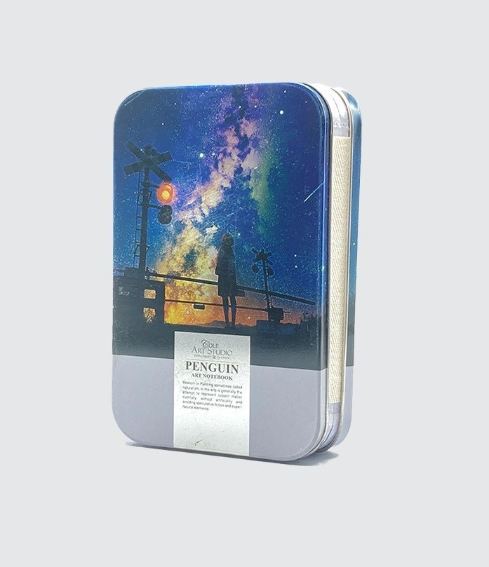 دفتر جلد فلزی خط دار، نقطه ای، بی خط و مشکی پنگوئن