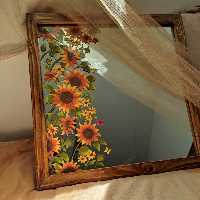 آینه هنری صنایع دستی نقاشی شده با تکنیک ویترای و قاب چوبی