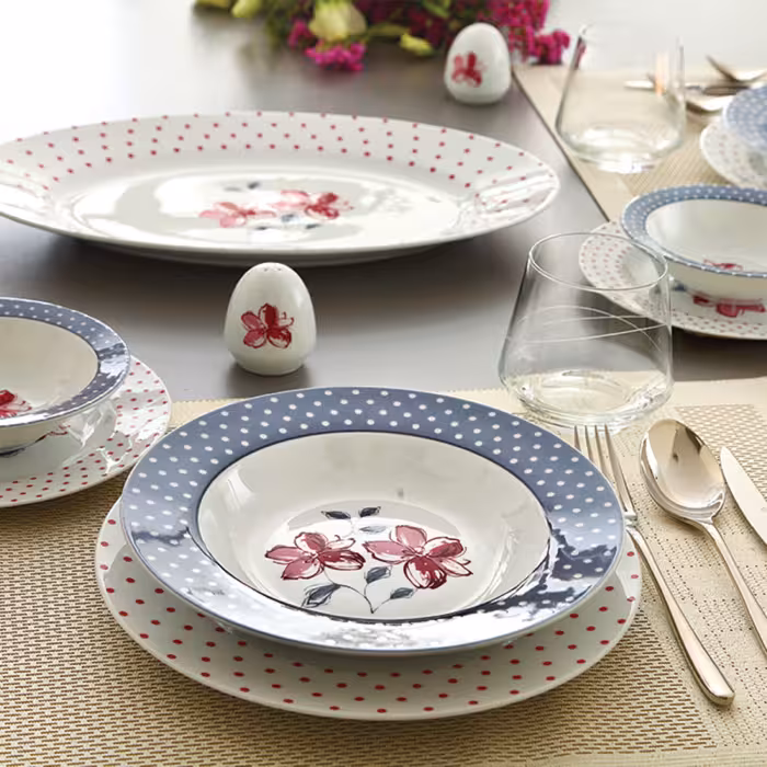 سرویس غذاخوری 28 پارچه چینی زرین ایران سری ایتالیا اف مدل والنسیا درجه یک