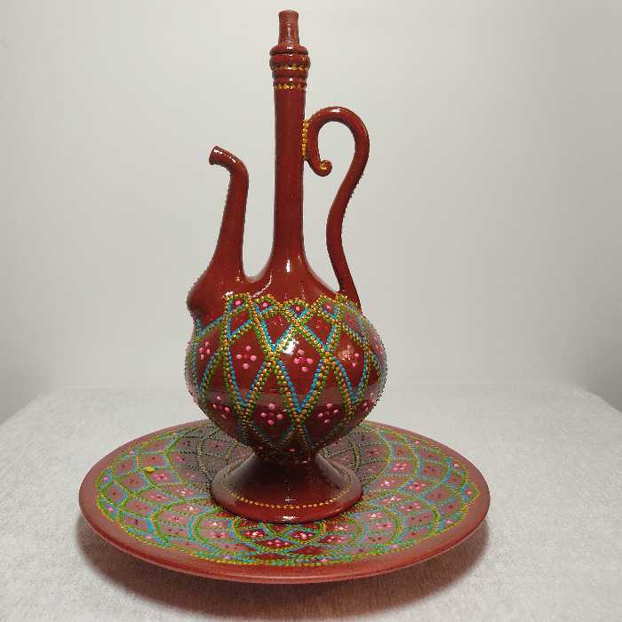 ست سفالی گلاب پاش و بشقاب سفالی 