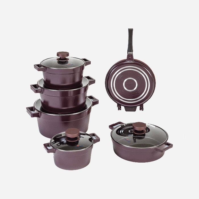 سرویس قابلمه 12 پارچه زرشکی دیاموند یونیک کد 8517