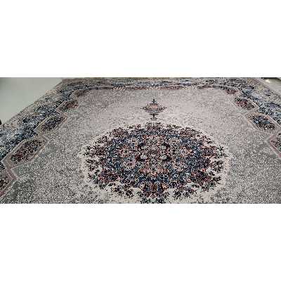 فرش ماشینی زمرد مشهد مدل تاج الماس زمینه طوسی