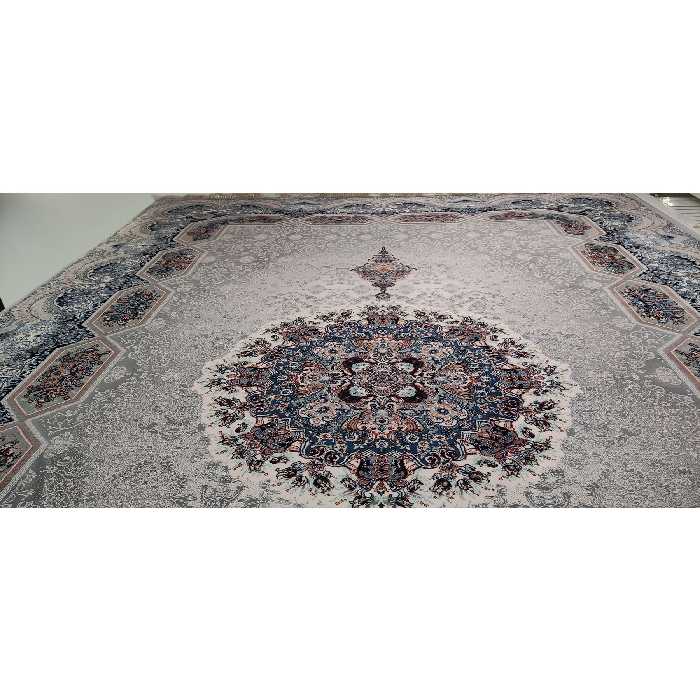 فرش ماشینی زمرد مشهد مدل تاج الماس زمینه طوسی