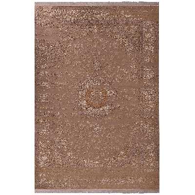  فرش ماشینی زمرد مشهد طرح کهنه نما مدل AN007 زمینه بژ 