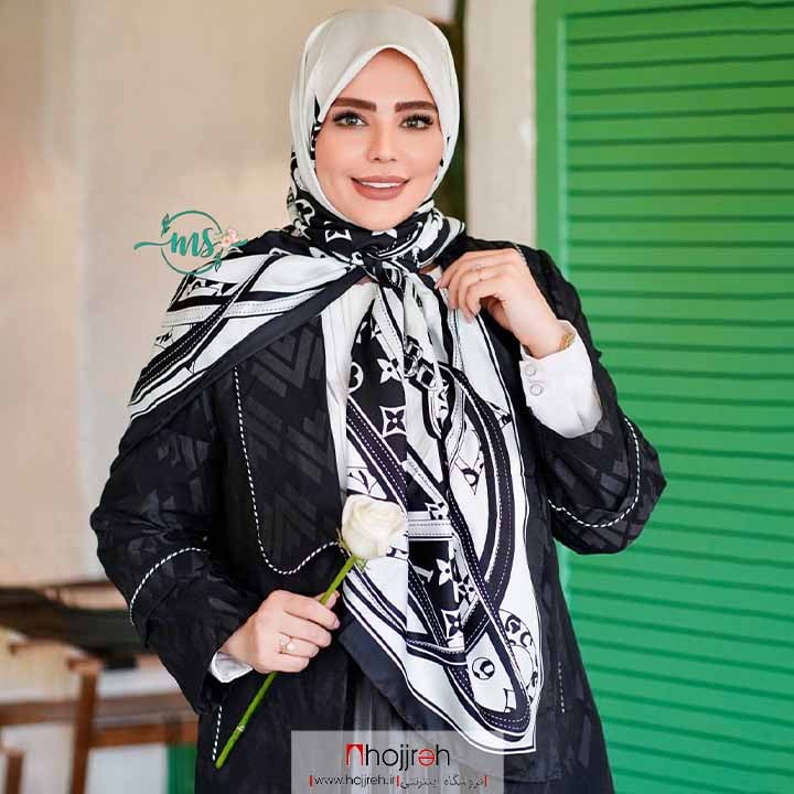 اطلاعات ، قیمت و خرید روسری ابریشم کجراه وارداتی طرح ال وی LV سفید کد MS20