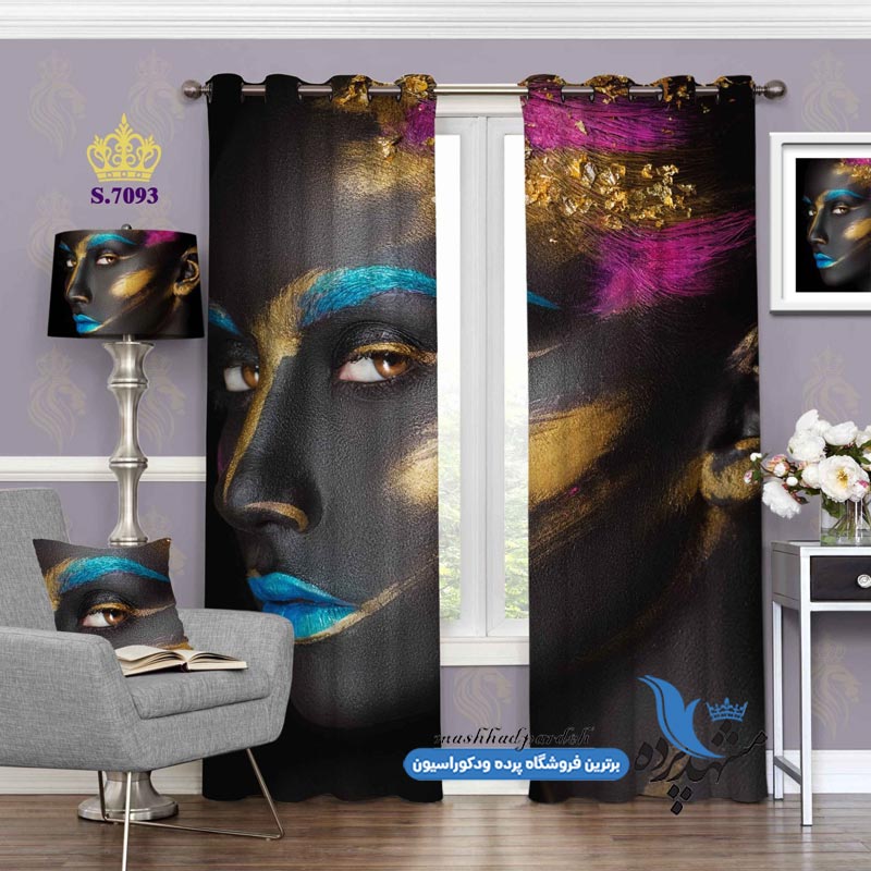 پرده پانچ چهره طرح گریم رنگی کد s-7093