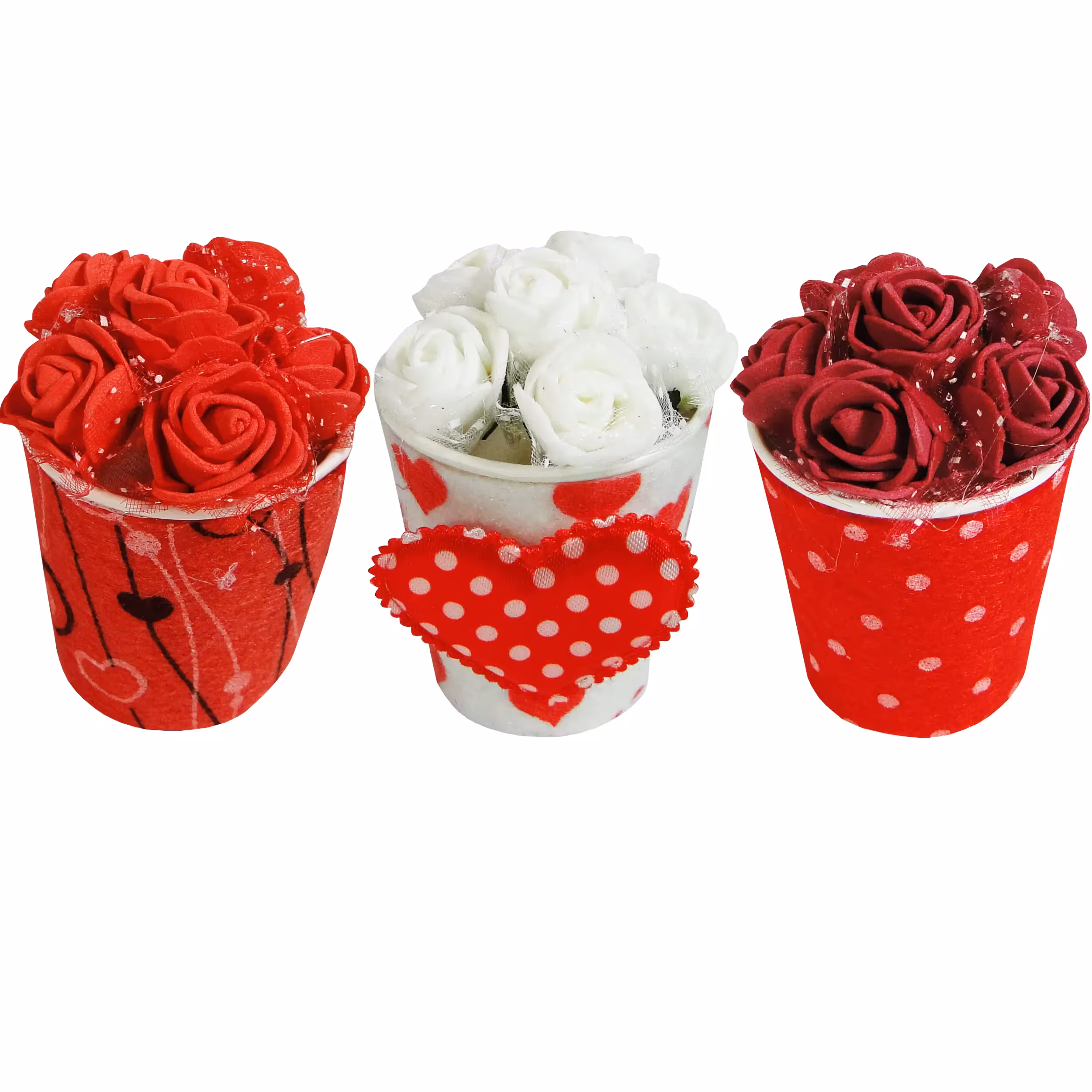 گلدان به همراه گل مصنوعی طرح Love Rose مجموعه 3 عددی