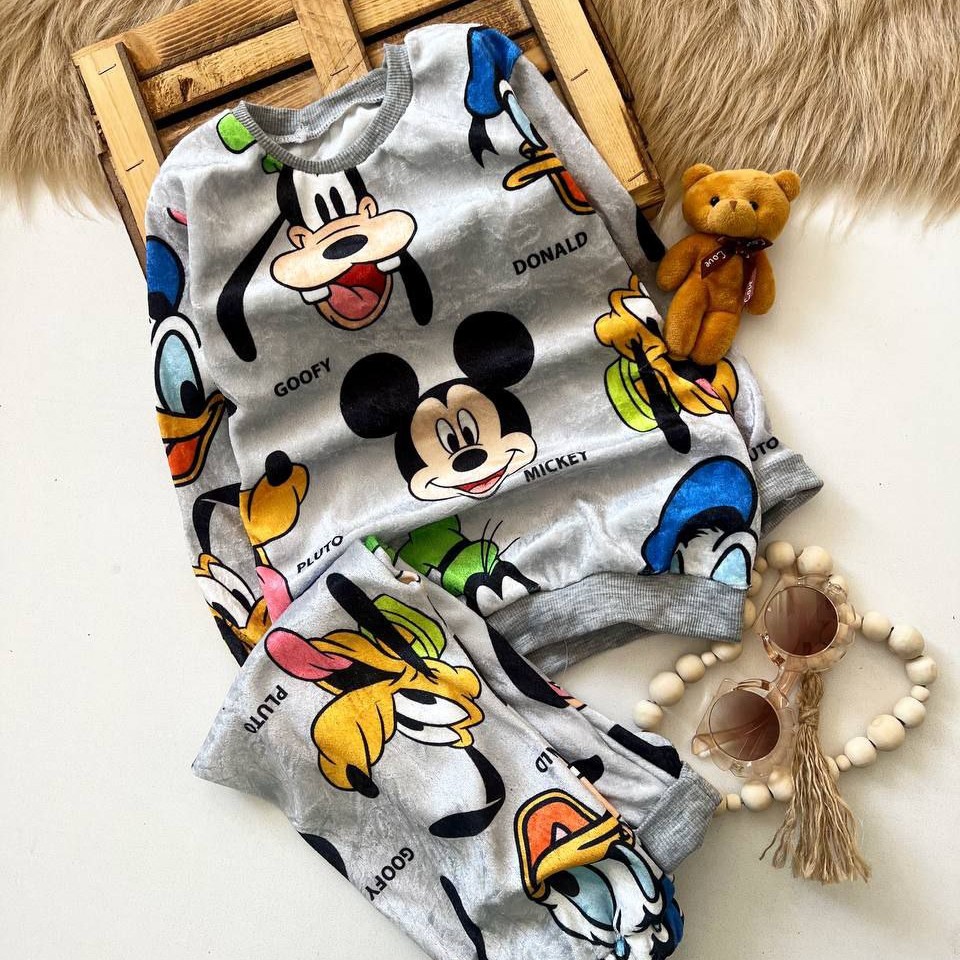 بلوز شلوار مخمل میکی و گوفی