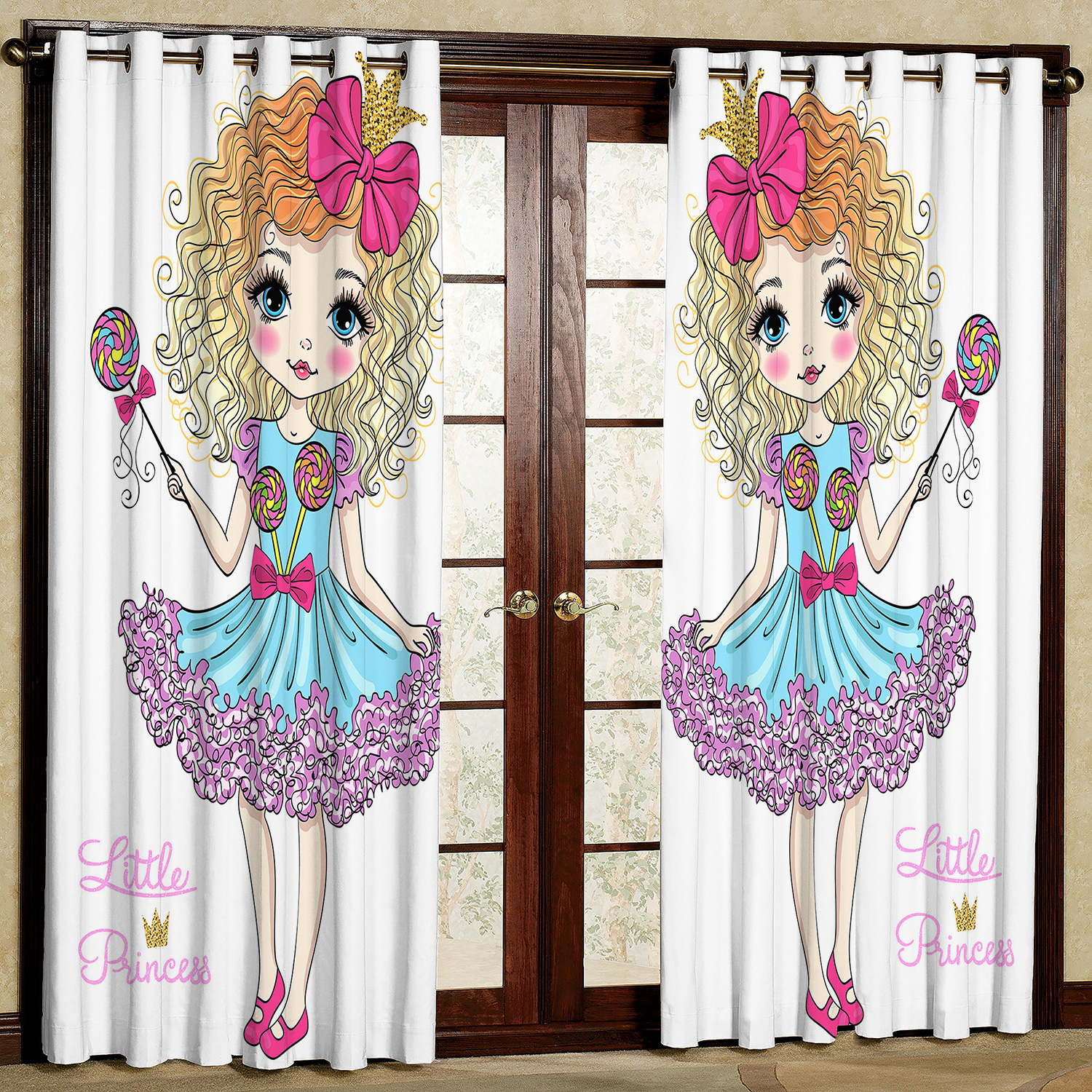 پرده مدل دختر و آب نبات چوبی هازان پانچی کد 2644ab سایز 140x200 سانتی متر