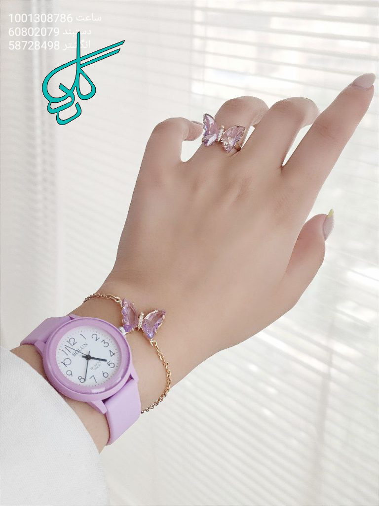 خرید ست اکسسوری دخترانه رنگ صورتی شامل ساعت دستبند و انگشتر کد 1815553 - ردگل