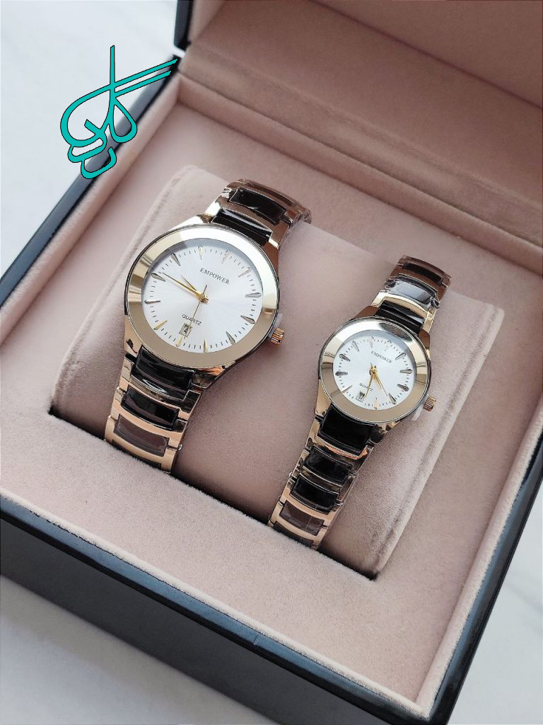 خرید ست ساعت زنانه و مردانه امپاور سرامیکی تقویم دار رنگ ثابت قفل ضامن دار کیفیت عالی کد 2116335 - ردگل