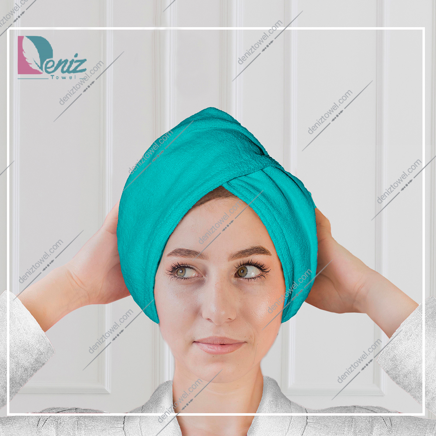 حوله سر طرح ساده مدل کلاه پیچ رنگ فیروزه ای