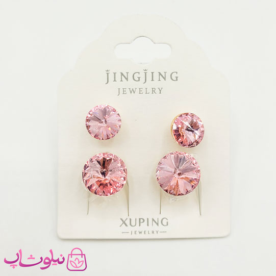 گوشواره دخترانه ژوپینگ با کریستال صورتی کد 2691-1