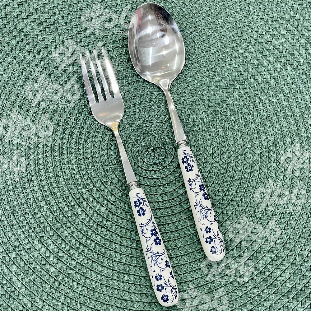 قاشق و چنگال سرامیکی گل آبی دنی هوم