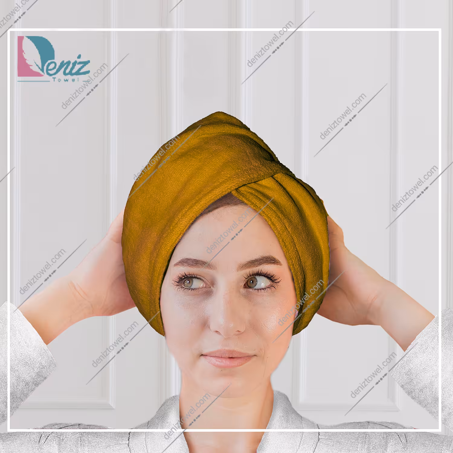 حوله سر طرح ساده مدل کلاه پیچ رنگ خردلی