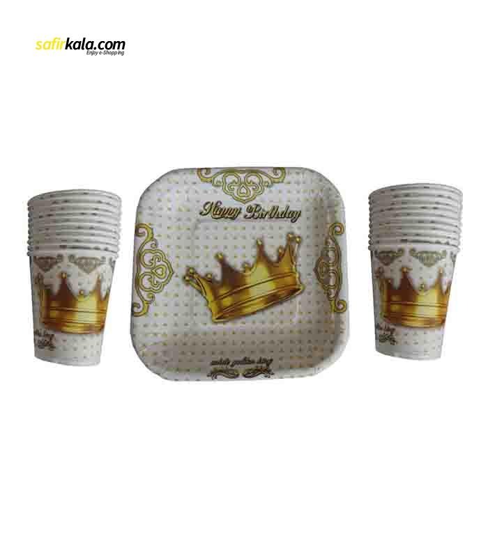 پیش دستی و لیوان یکبار مصرف کد001 طرح تاج مجموعه 40 عددی