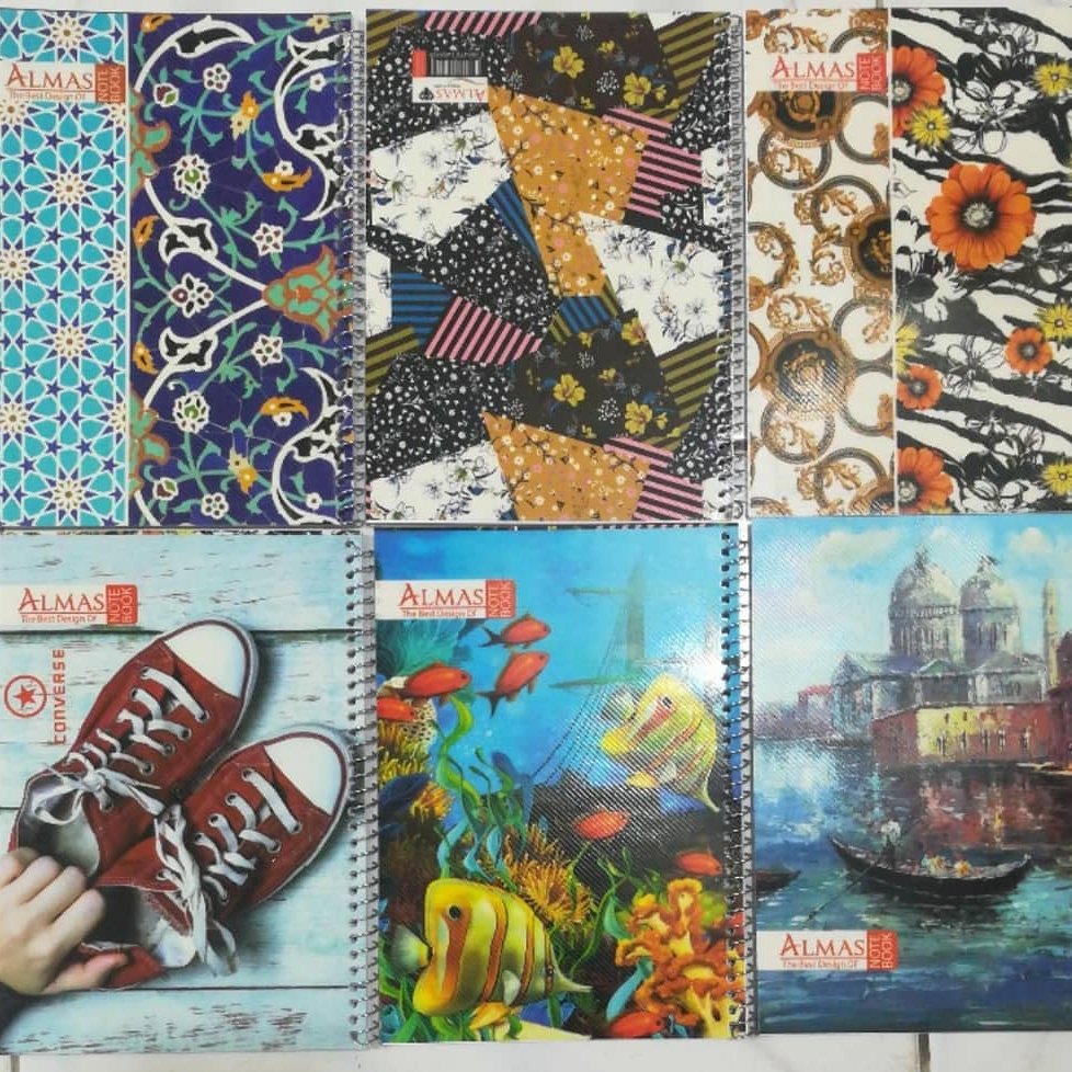 دفاتر سیمی طلقی 50 برگ خط دار و نقاشی، در طرح های فانتزی، کلاسیک، ایرانی 