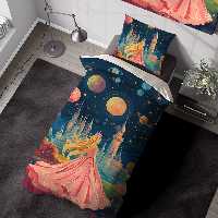 ست روتختی برای اتاق دختر طرح پرنسس و کهکشان HQ-3254