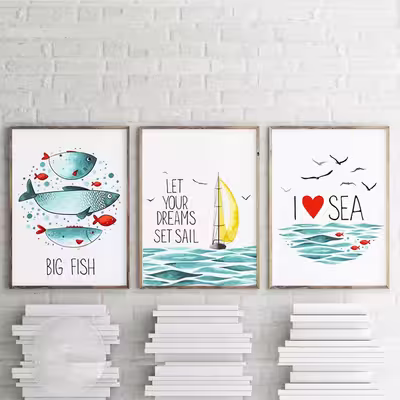 تابلو مدل ماهی و دریا مجموعه 3 عددی