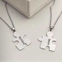 گردنبند ست پازل با حک دلخواه استیل رنگ ثابت زنانه و مردانه 