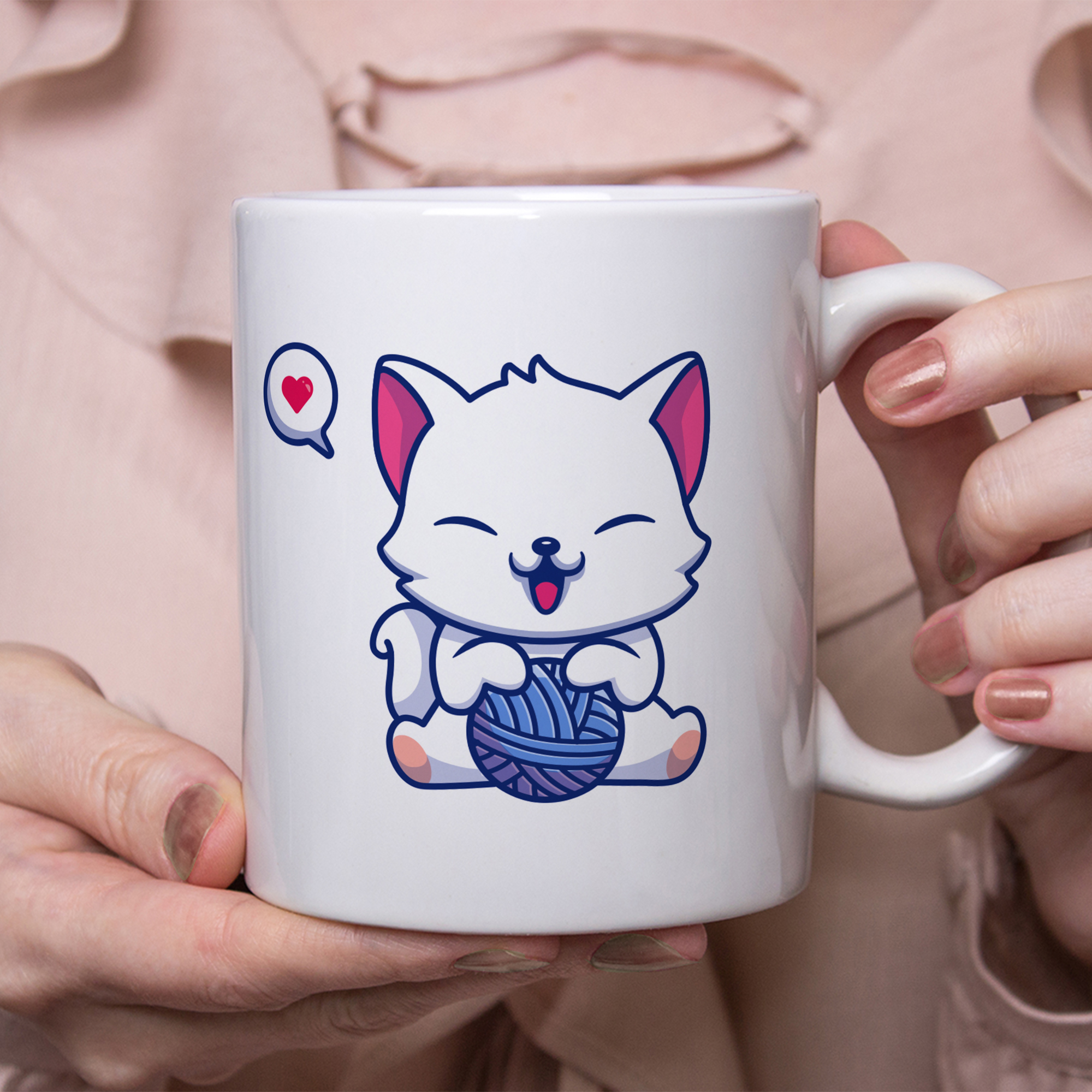 ماگ طرح گربه گوش صورتی