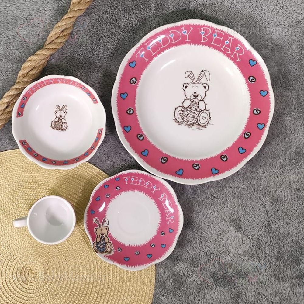 سرویس چینی 5 پارچه نیلوفری مقصود مدل خرس خرگوشی