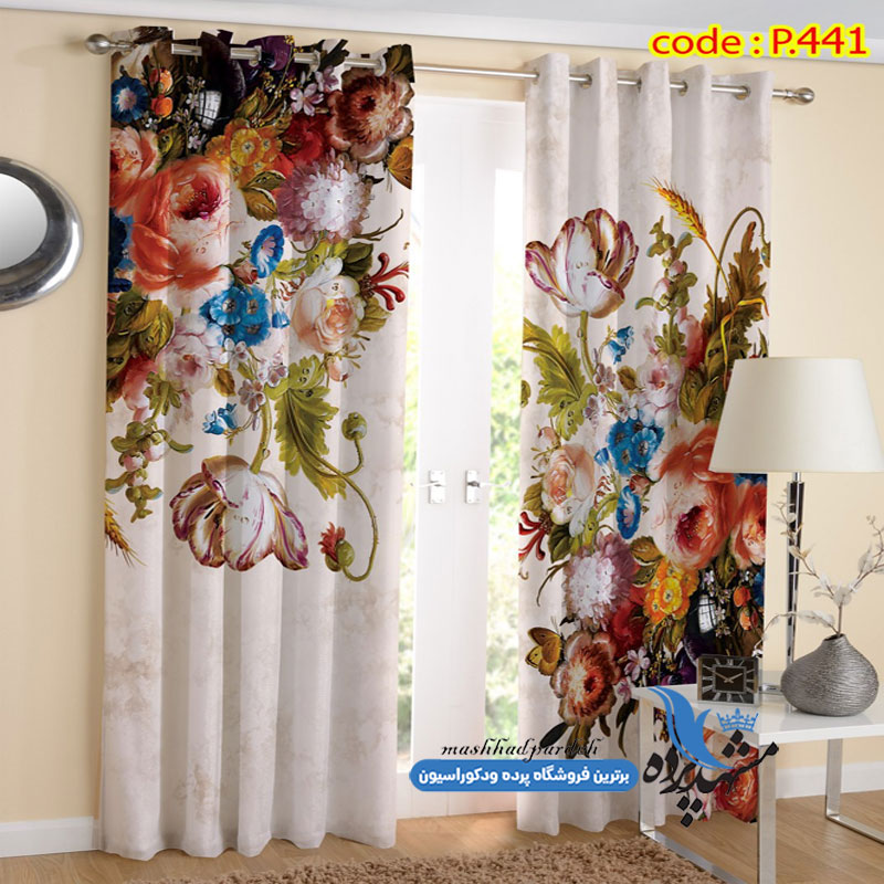 پرده پانچ گلدار طرح رنگ روغن کد p-441