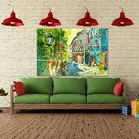 تابلو شاسی 6 تکه طرح نقاشی شهر کد 28 سایز 60x90 سانتیمتر