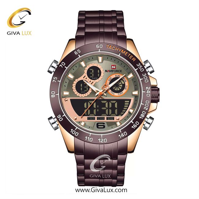 ساعت مچی مردانه بند فلزی قهوهای ناوی فورس (نیوی فورس) کد NF9188-RG/GY/CE