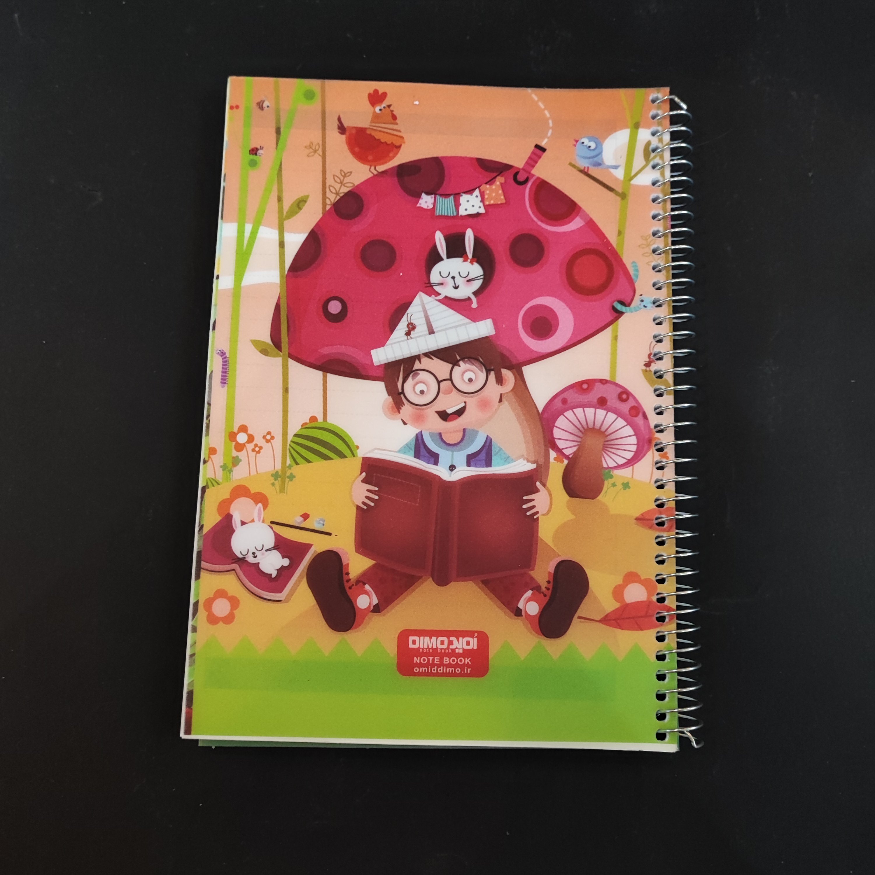 دفتر  100 برگ - امید -  خط دار جلد طلقی سیمی - طرح  قارچ 