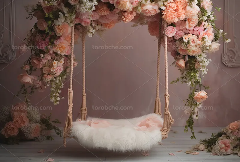 بک دراپ عکاسی کودک با تاپ و گل های رنگی | گرافیک با طعم تربچه