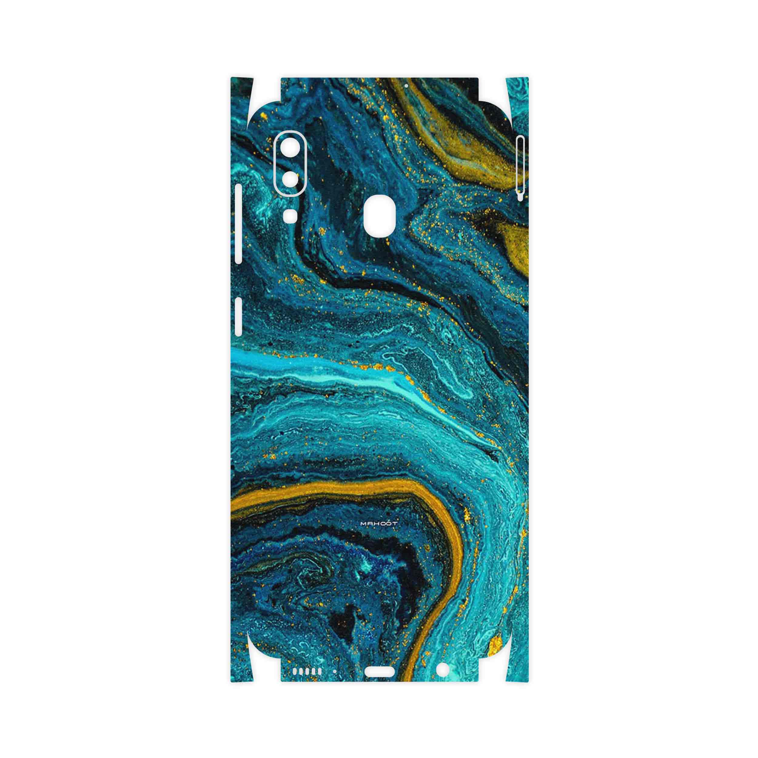برچسب پوششی ماهوت مدل Turquoise marblewith golden streaks-FullSkin مناسب برای گوشی موبایل سامسونگ Galaxy A20