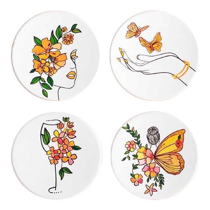 بشقاب دیوارکوب سفالی کد D188 مجموعه 4 عددی