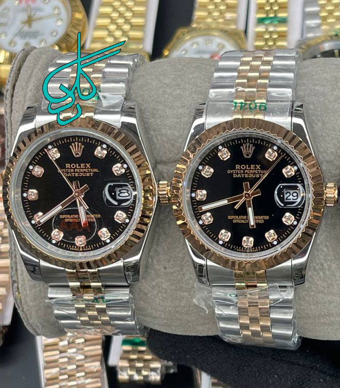 خرید ست ساعت زنانه و مردانه رولکس موتور ژاپن ایندکس نگینی کیفیت عالی رنگ ثابت سایز بزرگ کد 2116102 - ردگل