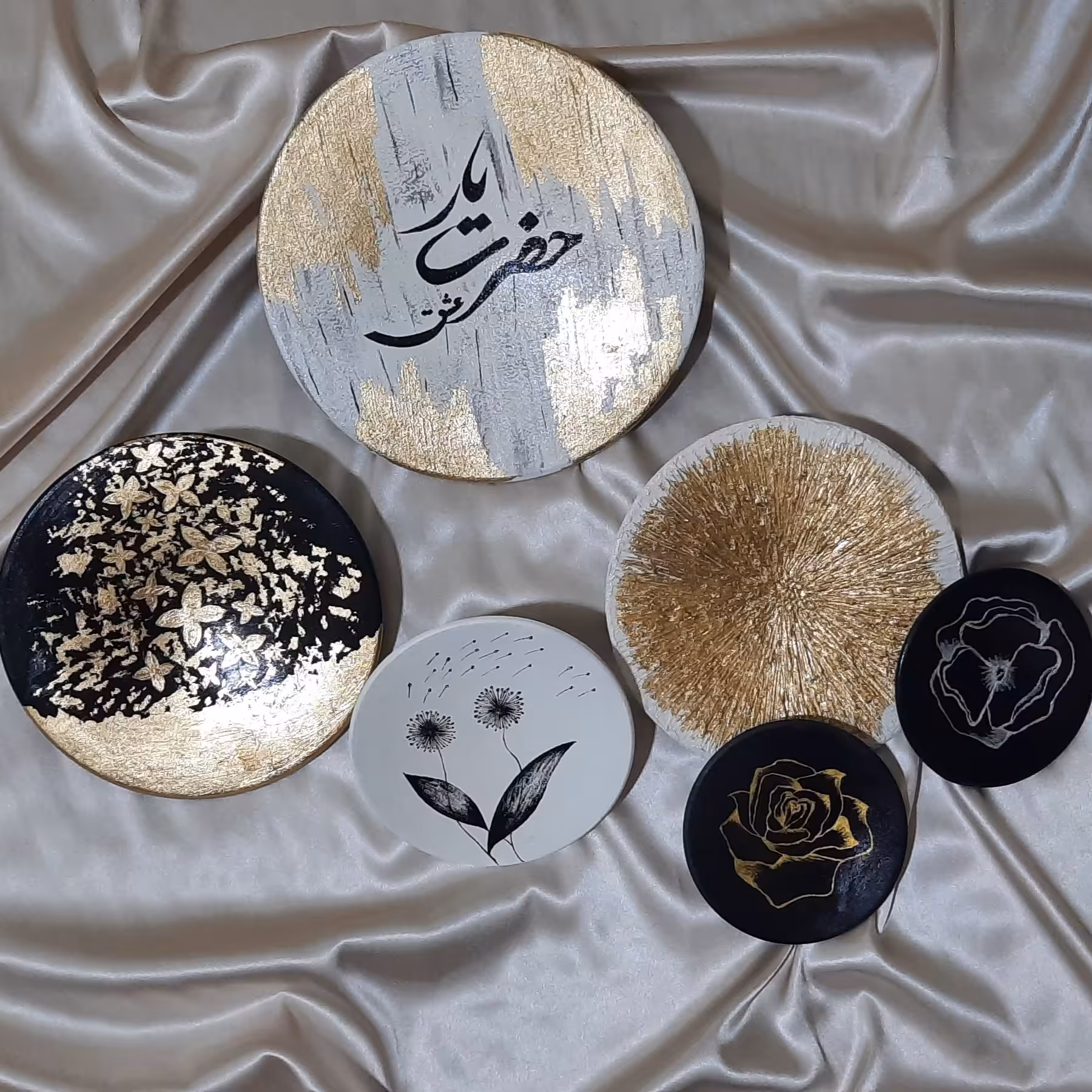 ست دیوارکوب حضرت یار عشق با ورق طلا تزئین شده تثبیت کننده زده شده قابل شستشو 