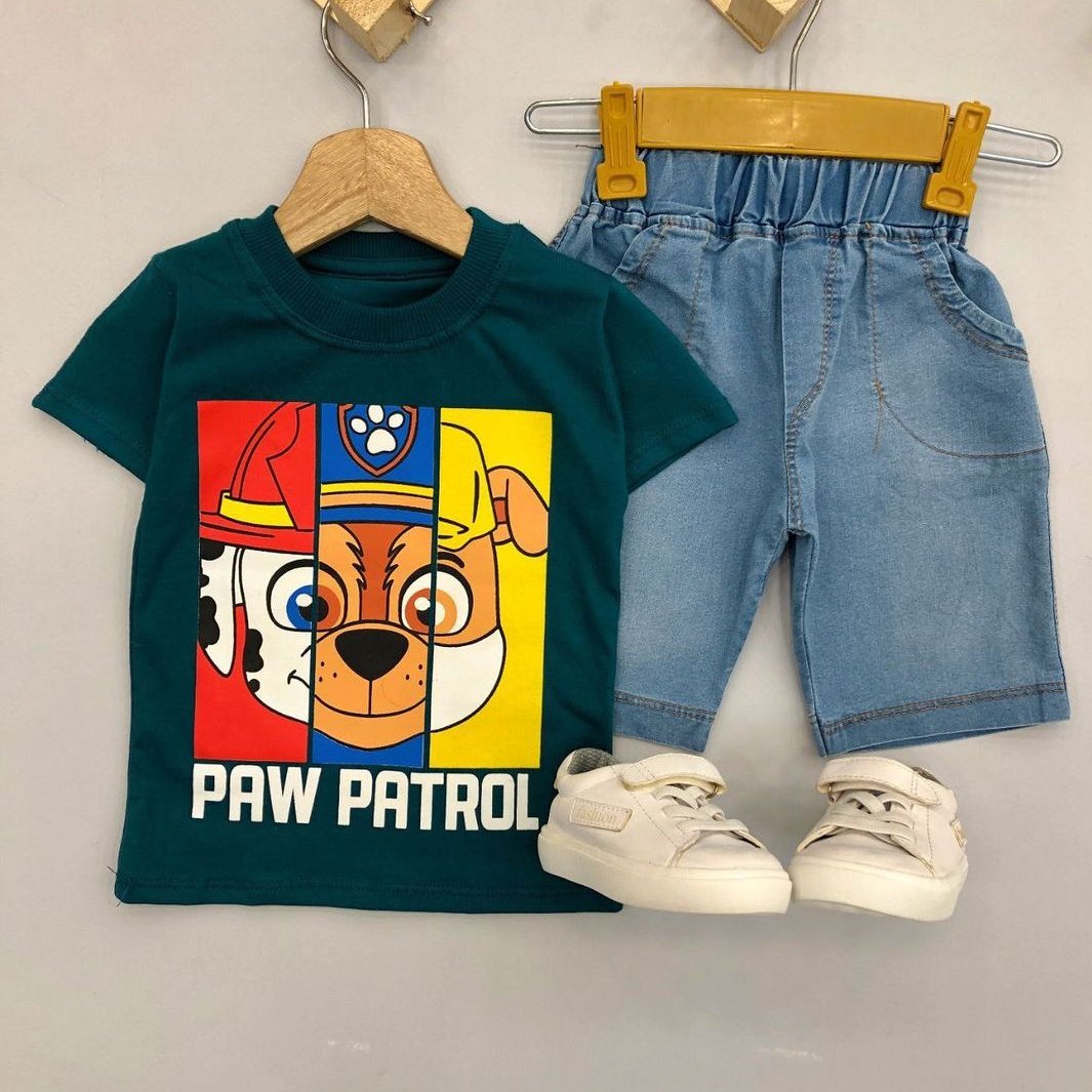 ست تیشرت و شلوارک طرح سگ نگهبان (سبز)