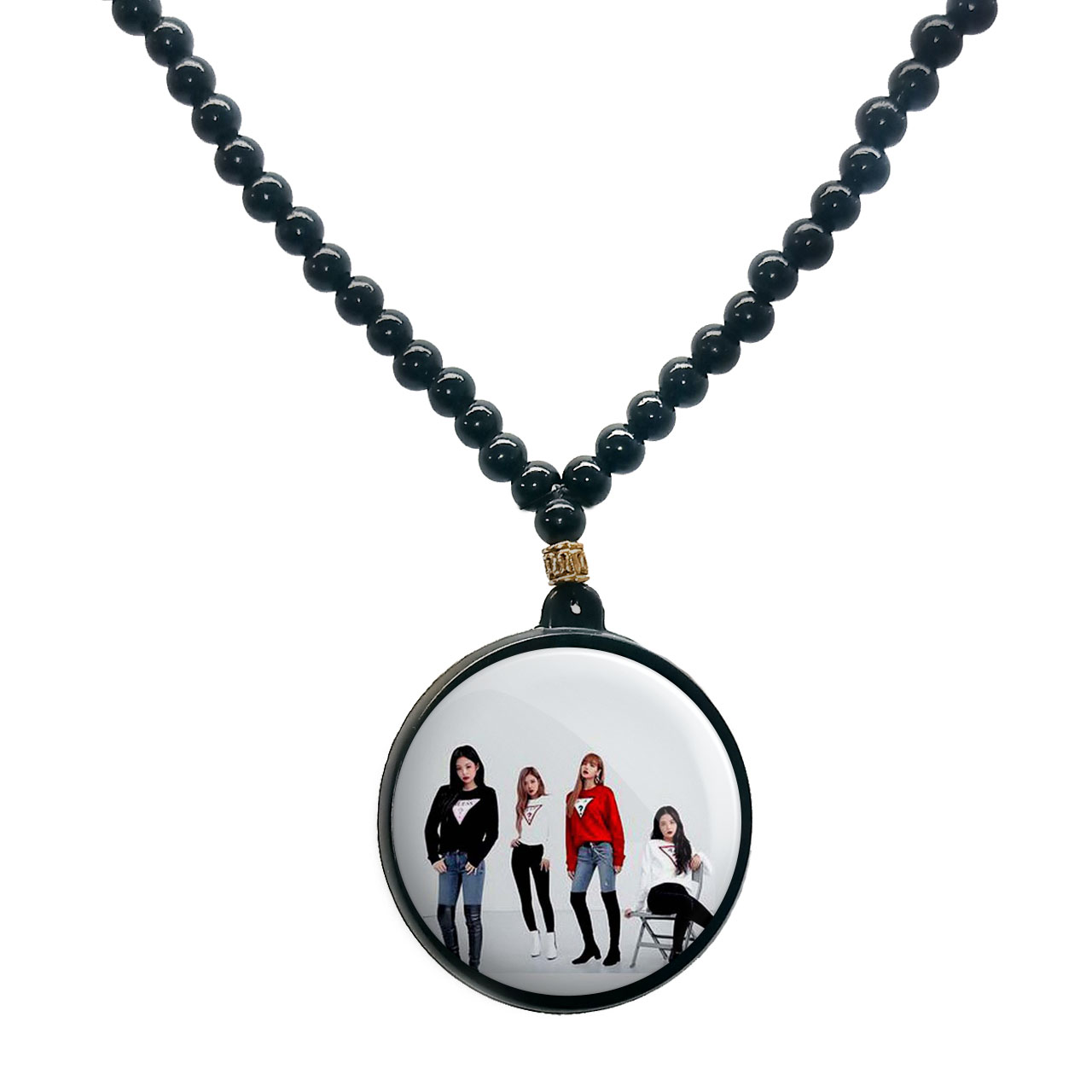 گردنبند پرمانه طرح بلک پینک کد pmd.784 مدل دو طرفه