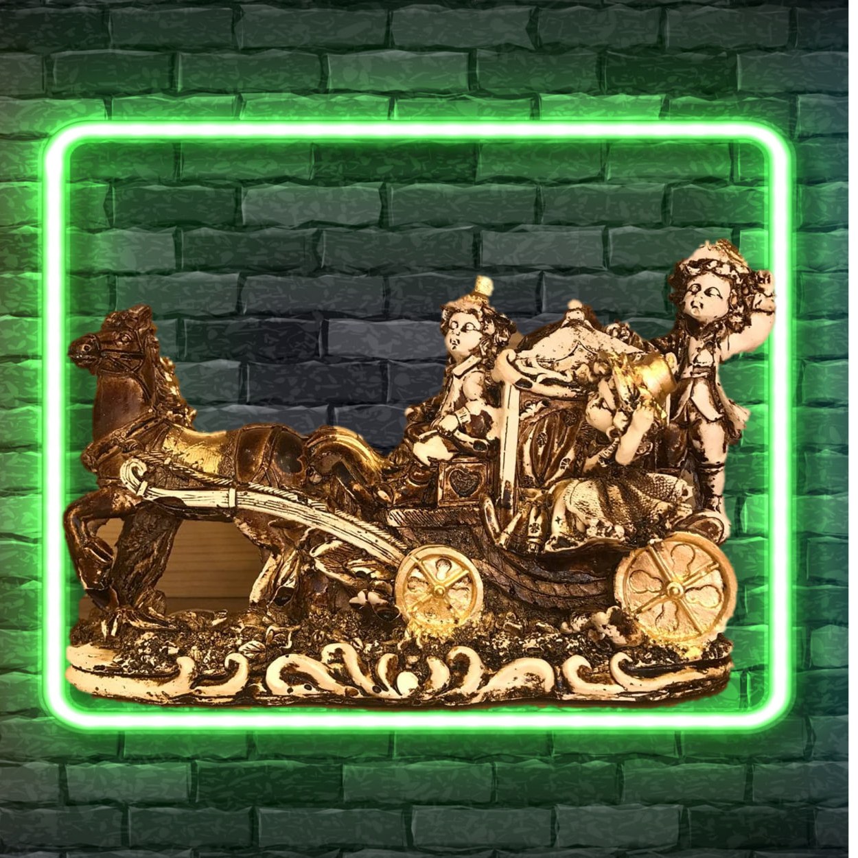 مجسمه اسب-مجسمه اسب کالسکه-کالسکه-مجسمه دکوری-دکوری تزئینی-خانه-مجسمه زیبا-مجسمه