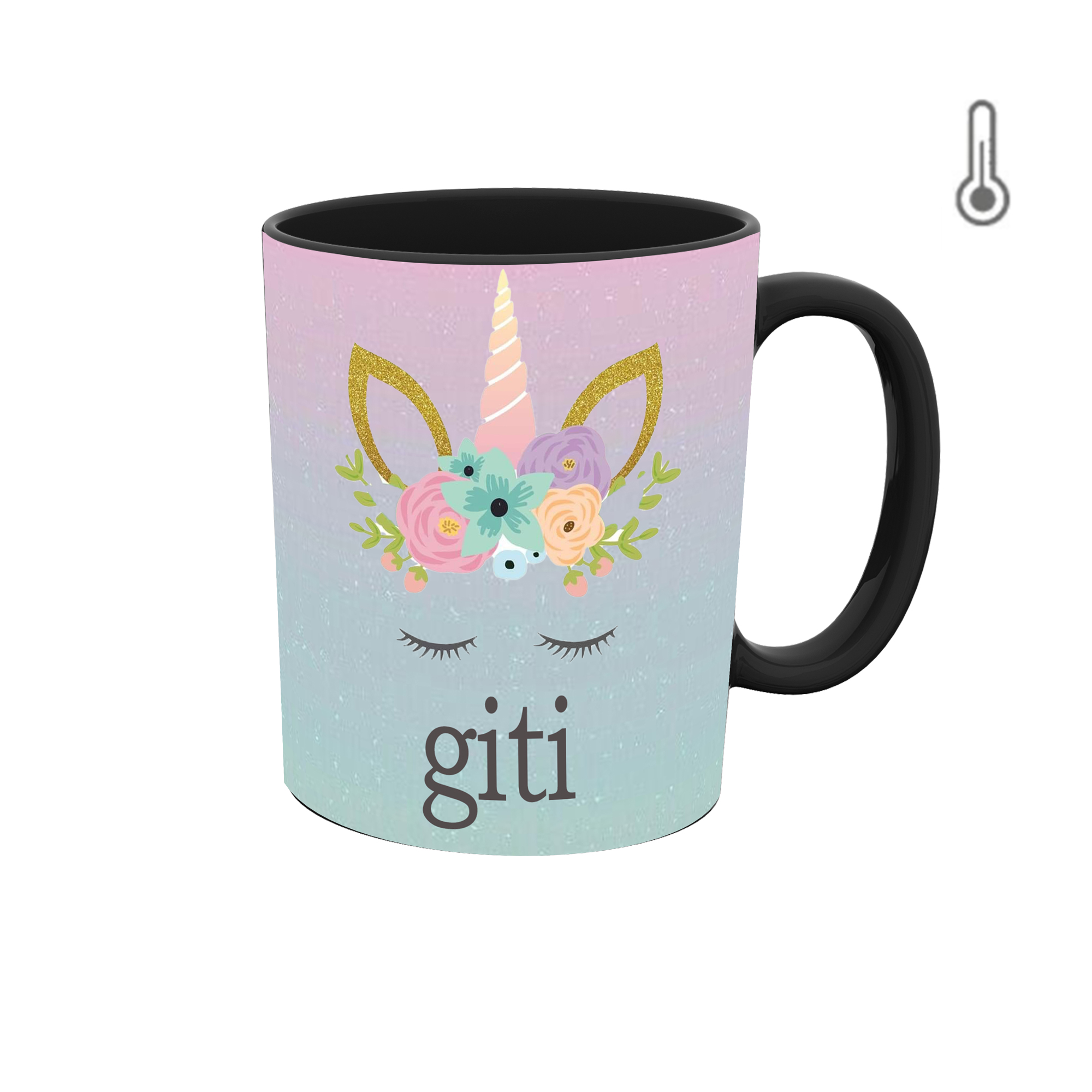 ماگ حرارتی طرح اسم گیتی مدل unicorn یونیکورن