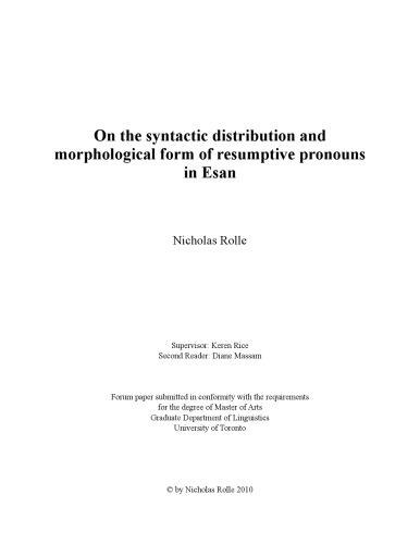خرید و دانلود نسخه کامل کتاب On the syntactic distribution and morphological form of resumptive pronouns in Esan