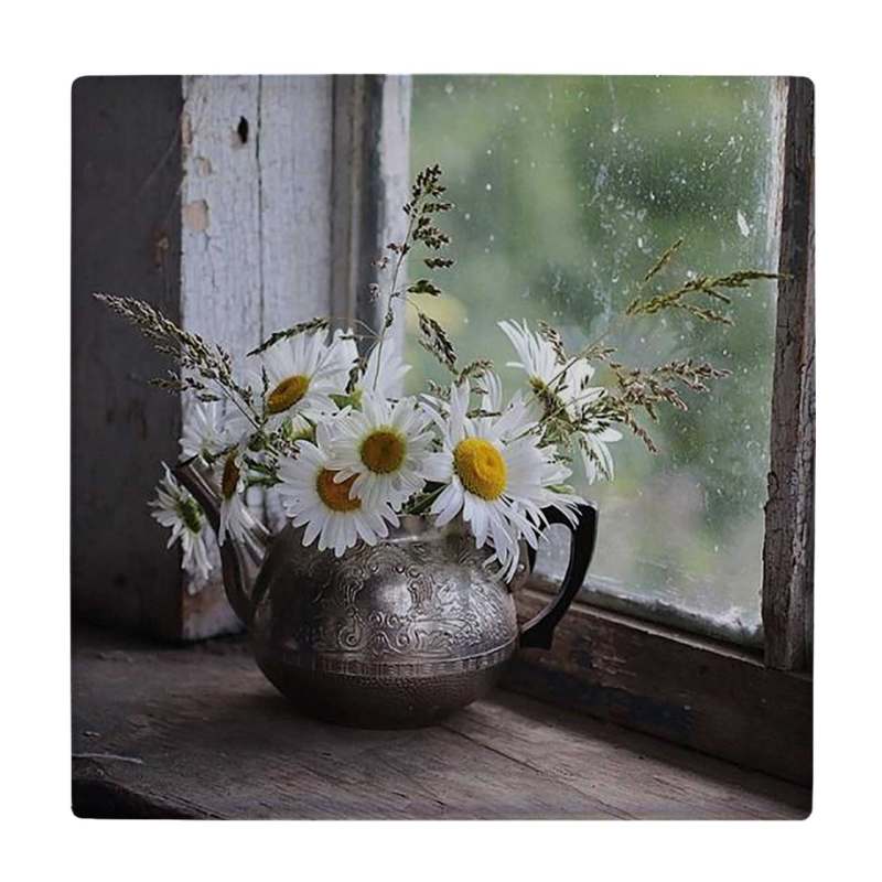 کاشی طرح گلدان گل پشت پنجره مدل لوحی BDT114