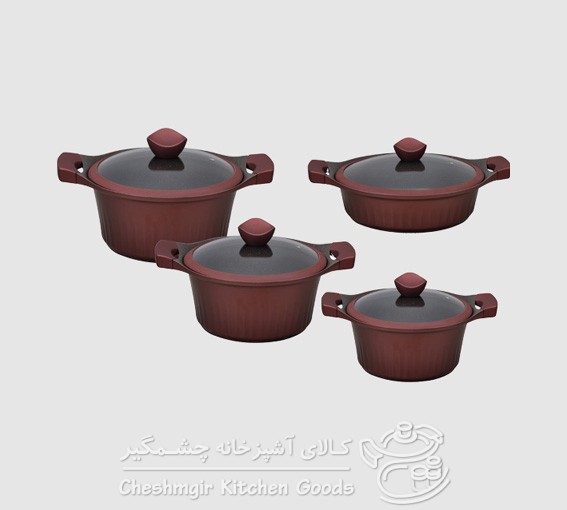 سرویس قابلمه 8 پارچه چدن سرامیک قرمز یونیک UN-8836