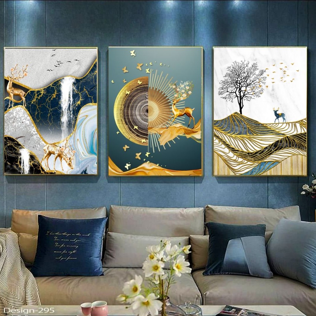 تابلو دکوراتیو منظره وجوزن های طلایی سه تکه 