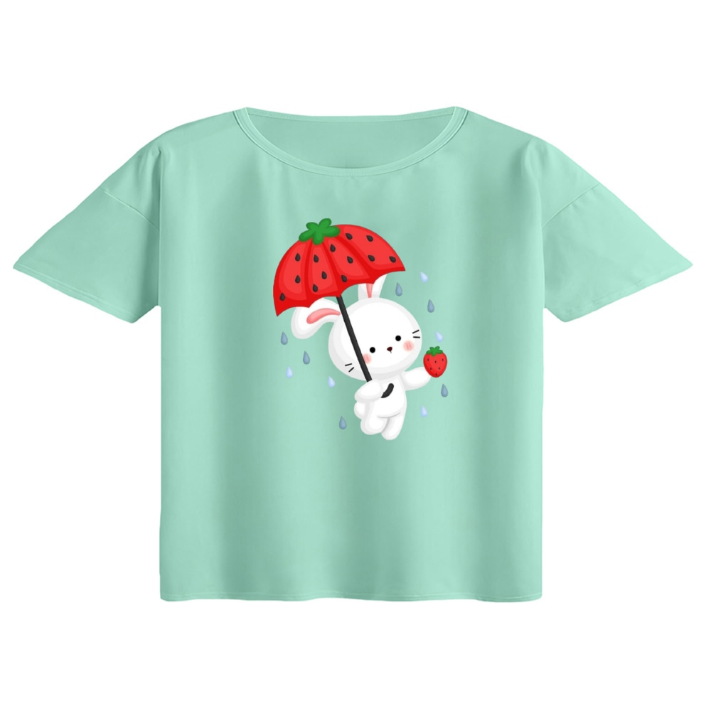 کراپ تیشرت آستین کوتاه زنانه مدل خرگوش یلدایی کد 2 رنگ سبز روشن