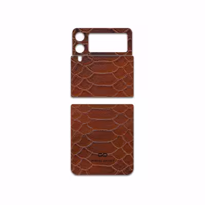 برچسب پوششی ماهوت مدل Brown-Snake-Leather مناسب برای گوشی موبایل سامسونگ Galaxy Z Flip3 5G