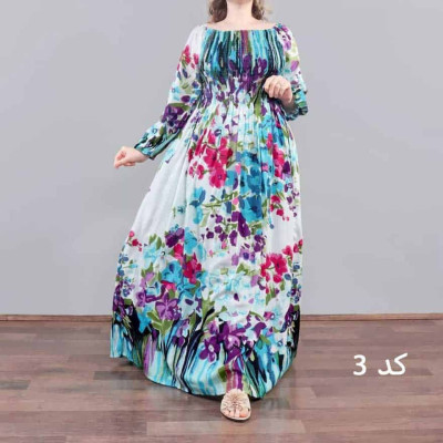 پیراهن ساحلی زنانه نخی هندی مدل آستین بلندآبرنگی فریسایزتا 52