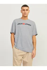 تی شرت خاکستری مردانه Jack Jones JJECORP LOGO TEE SS خدمه 101069451 Jack &amp; Jones