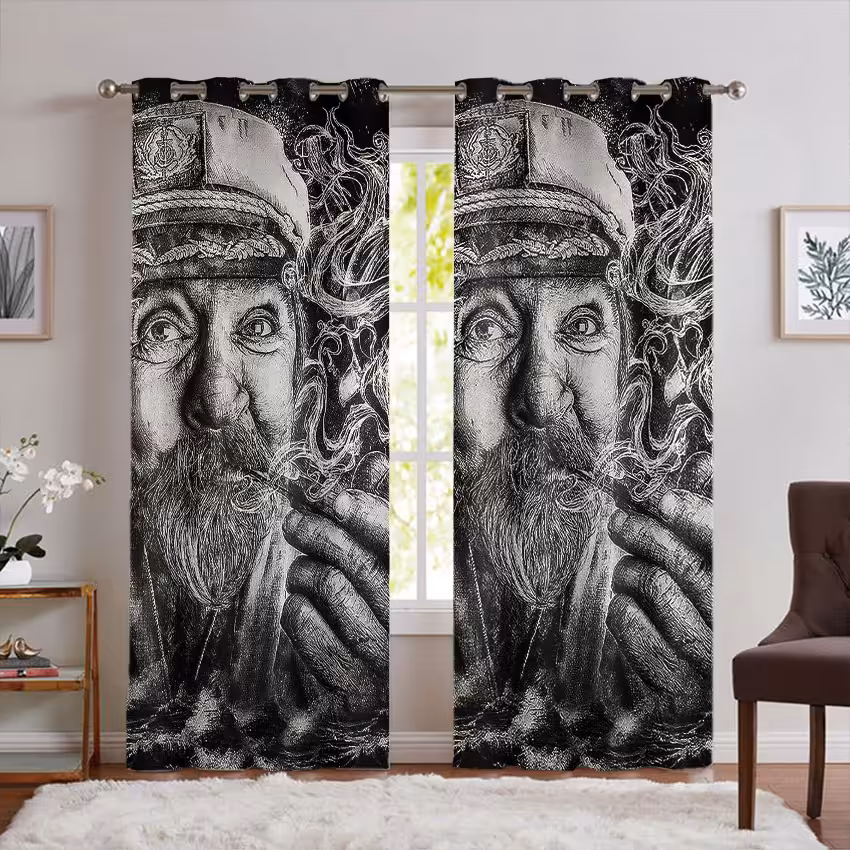 پرده پانچی طرح سیاه و سفید چهره اسپرت PK-7344